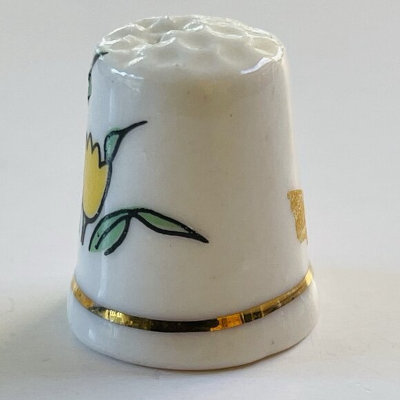 Spring Flowers Porcelain Thimble Tulip Gold Trim Floral Yellow Orange Decor Item - Picture 4 of 6